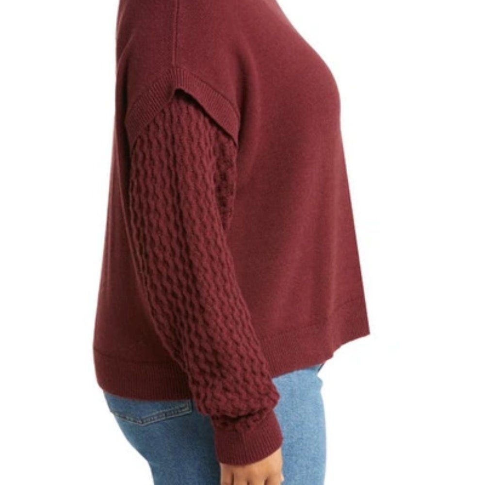 Open Edit Stitch Sleeve Cotton Blend Sweater in Natural Size 1X - Picture 5 of 15